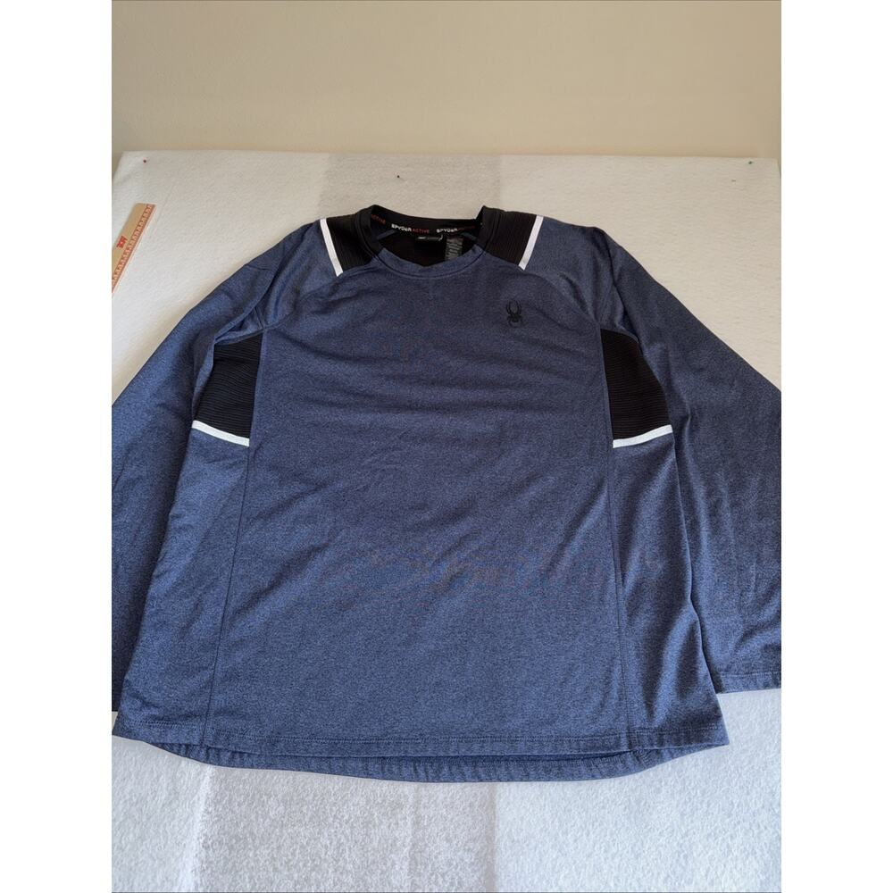 SPIDER ACTIVE Men Sz L Blue/Black Stretch Crew Neck Performance Prow-B Pullover